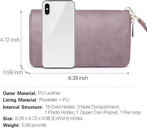 Miniatura 3 de CLUCI Cartera grande de cuero con cremallera alrededor del tarjetero organizador de tarjetas para mujer bolso de mano de viaje con mochila