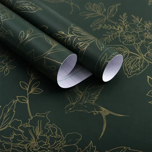 Miniatura 12 de Froluya Papel tapiz floral azul oscuro para despegar y pegar, papel de contacto floral vintage de 16.9 x 118.1 pulgadas, papel tapiz de pájaro