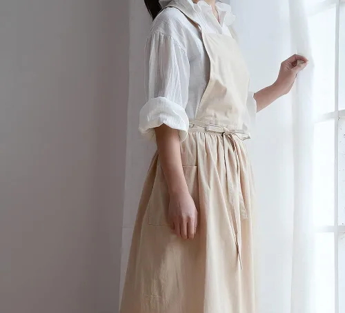 Miniatura 4 de VLZUFE Delantal de lino y algodón para mujer, con espalda cruzada, con bolsillos, para trabajos de jardinería, vestido delantal, color negro