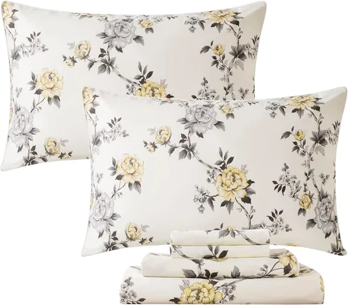 Miniatura 28 de FADFAY Juego de sábanas de rosas blancas, ropa de cama vintage floral de rosas, ropa de cama estilo rústico, 100% algodón egipcio percal, 800 hilos