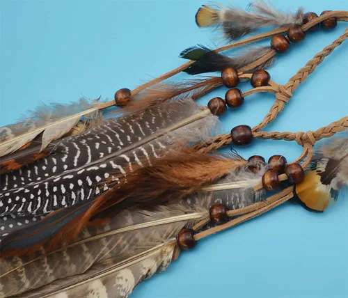 Miniatura 3 de Diadema de plumas indias, tocado ajustable marrón, borlas tribales de plumas, cuerda de cáñamo para carnaval, disfraz hippie, fiesta, festival