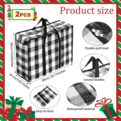 Miniatura 2 de 2 bolsas de almacenamiento de adornos de Navidad, bolsas de almacenamiento para árbol de Navidad, bolsa de adornos de 27 x 20 pulgadas con Negro