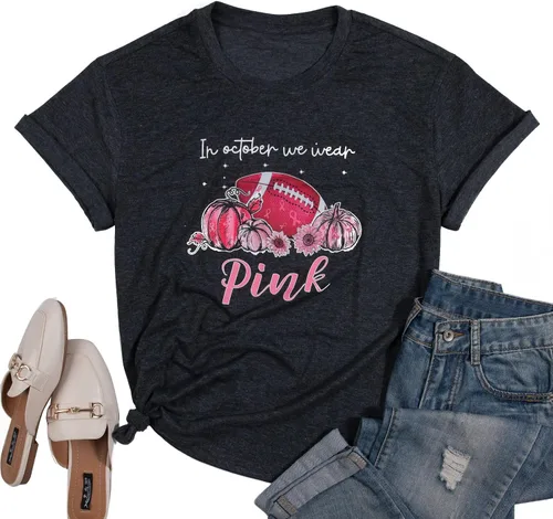 Miniatura 4 de Mujeres en octubre Llevamos camisa rosa Concientización sobre el cáncer de mama Tops Camiseta de fútbol para sobrevivientes de cáncer de mama