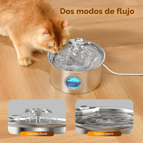 Miniatura 3 de Fuente de agua para gatos de acero inoxidable: fuente para mascotas ultra silenciosa de 88 oz/2.6 L con pico de gatito con flores y dispensador