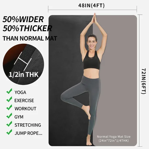 Miniatura 2 de Hatha Yoga Alfombrilla de Yoga Grande de TPE 6'x4'x1/2" Extra Gruesa Antideslizante - para Yoga, Pilates y Entrenamientos de Gimnasio en Casa Negro