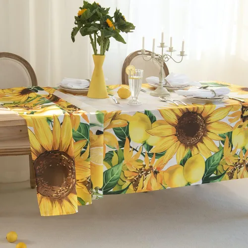 Miniatura 5 de DIVA EN CAMINO DEC Mantel estampado de limones y girasoles de 60 x 84 pulgadas, resistente al agua, mantel estampado de limonada amarilla, mantel