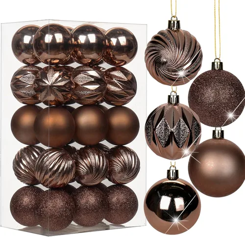 Adornos de Navidad de bronce de 2.36 pulgadas para árbol de Navidad, 30 piezas pequeñas de color marrón, bolas inastillables, decoración del árbol