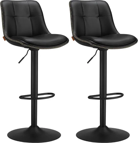 Miniatura 18 de VASAGLE Taburetes de bar, juego de 2 sillas de bar giratorias, altura ajustable, acolchado, taburetes de cocina de cuero sintético con respaldo