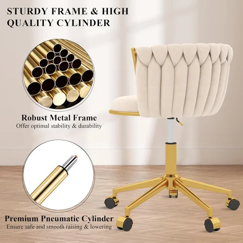 Miniatura 5 de Silla de escritorio de terciopelo, moderna silla de oficina con ruedas, sillón giratorio de tocador para el hogar con respaldo tejido, asiento