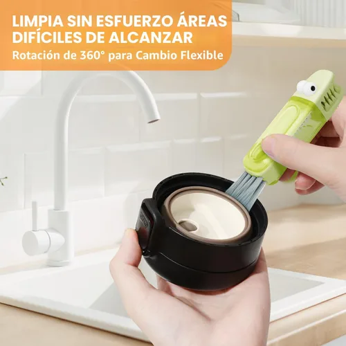 Miniatura 3 de Juego de cepillos de limpieza de ranuras de tapa de taza 3 en 1, cepillo multifuncional para limpiar botellas, limpiador de silicona para ranuras