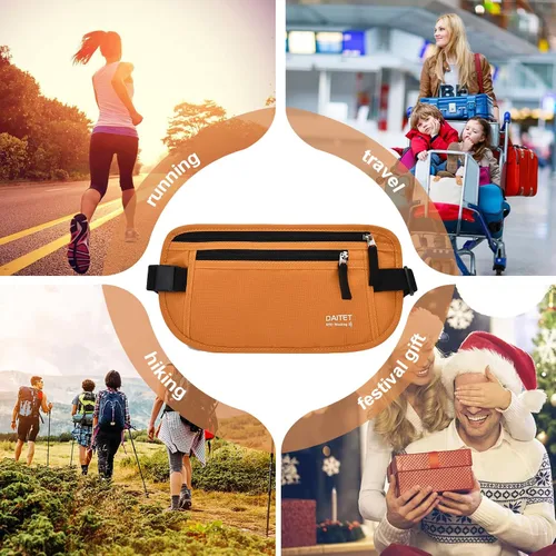 Miniatura 152 de DAITET Cinturón de dinero, soporte para pasaporte, cartera de viaje oculta segura con bloqueo RFID, riñonera encubierta (negro), Negro, Rfid