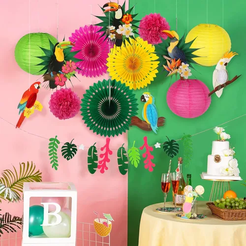 Miniatura 5 de Decoraciones de fiesta de pájaros tropicales, loros tucán, panal, hawaiano, verano, playa, Luau, suministros para colgar, decoraciones de fiesta