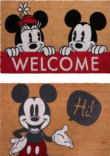 Gertmenian Disney Mickey Mouse Felpudo de Fibra de Coco - Tapete de Bienvenida de 2x3 pies (Paquete de 2), Ideal para Áreas de Alto Tráfico en Retro