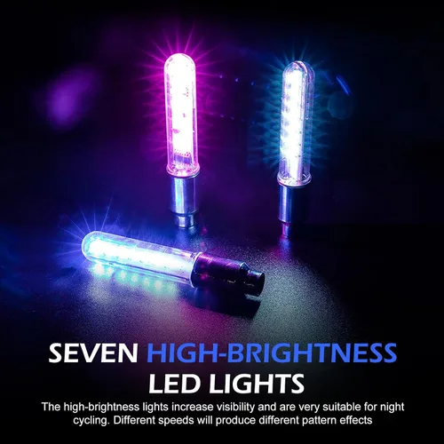 Miniatura 5 de 2 luces de vástago de válvula de neumático de bicicleta, IP55 impermeables, múltiples patrones de luz intermitente de radios de bicicleta