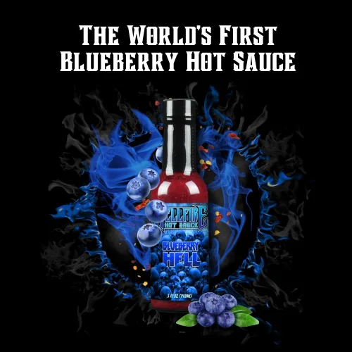 Miniatura 5 de Salsa picante Hellfire Blueberry Hell con pimientos Carolina Reaper, Gourmet, galardonada salsa picante a base de frutas, 5 onzas