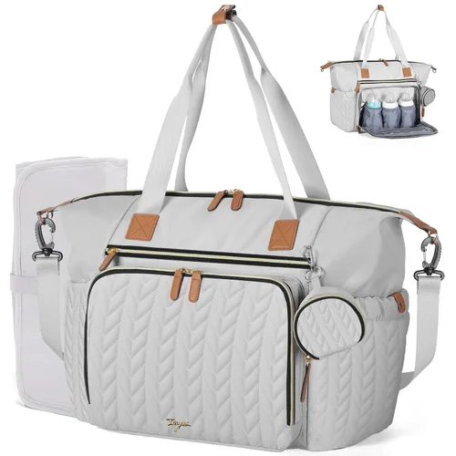 Miniatura 9 de Bolsa de pañales, bolsa grande para pañales para bebé, impermeable, bolsa de hospital para parto con funda para chupete, cambiador, correa