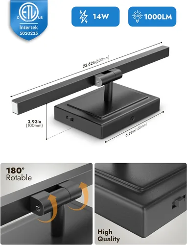 Miniatura 6 de NIORSUN Lámpara de baño moderna de 24 pulgadas, 14W 5CCT regulable LED negro, luces de tocador de baño sobre espejo, luces de tocador para espejos