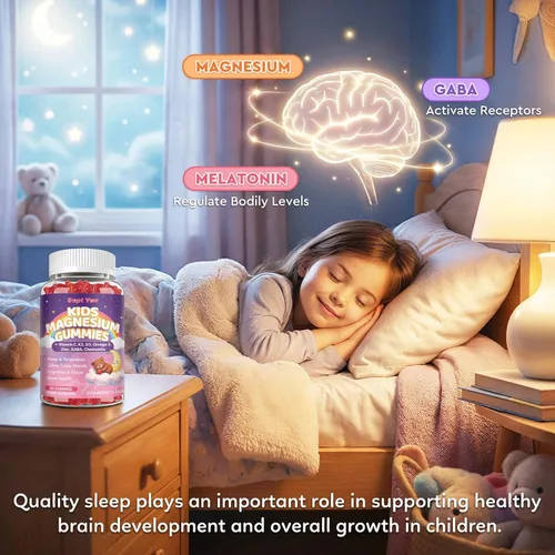 Miniatura 8 de Gomitas calmantes de magnesio para niños y adultos, complejo de magnesio con L-teanina, vitamina C, K2, D3, Omega-3, GABA, manzanilla, apoya