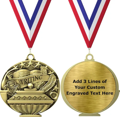 Miniatura 6 de Express Medals Pack of 10 (or More) Engraved Scholastic Academic Award Medals with RWB Neck Ribbons