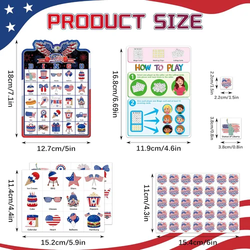 Miniatura 3 de Joy Bang 250 Anniversary USA Bingo Card Games for Kids Adults, Celebrate America 250 Years Game 250th Anniversary USA Merchandise 4th of July Bingo