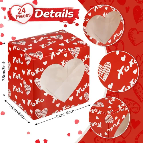 Miniatura 2 de Outus 24 cajas de postre, 4 x 4 x 3 pulgadas en forma de corazón con ventana de PVC, cajas para el día de San Valentín