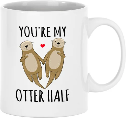 Miniatura 6 de Taza de media taza con texto en inglés "You're My Otter", divertida taza de café para pareja, taza de aniversario para marido de esposa, 11 onzas