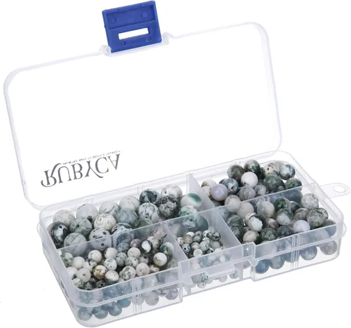 Miniatura 24 de RUBYCA Natural negro lava piedras preciosas redondas sueltas cuentas organizador caja de plástico fabricación de joyas mezcla tamaños