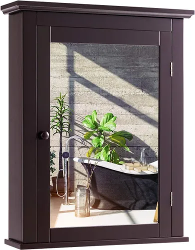 Miniatura 11 de GLACER Armario con espejo de baño, armario de almacenamiento montado en la pared con puerta de espejo y estante ajustable, botiquín con espejo