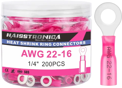 Miniatura 13 de Haisstronica - 200 conectores de anillo termorretráctil de calibre 1/4" de grado marino, conectores de alambre azul AWG 16-14, conectores de anillo