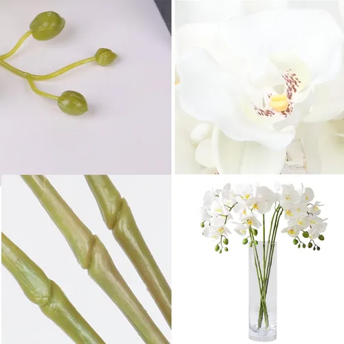 Miniatura 7 de HinyoCo 5 piezas de flores artificiales de orquídea, flores artificiales de Phalaenopsis de 32 pulgadas para decoración del hogar y boda (blanco)
