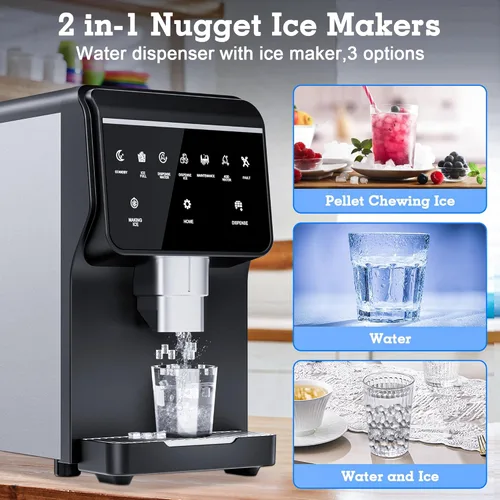 Miniatura 2 de Nugget - Máquina de hielo de pellets masticables de 66 libras/24 horas, almacenamiento de hielo integrado de 6 libras, función de autolimpieza