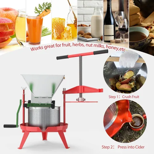 Miniatura 6 de Prensa de vino de frutas de 2.38 galones – Mango en T de servicio pesado y viga transversal, fabricador de jugo de acero inoxidable para manzana