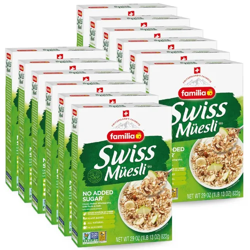 Miniatura 10 de Familia Swiss Muesli Cereal, 0g de azúcar añadido, Cereal lleno de energía con pasas, avellanas y almendras, caja de 29 onzas (6 unidades)