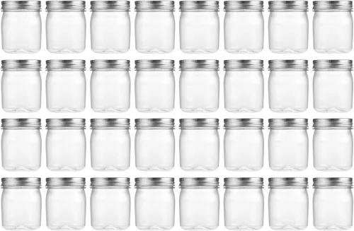 Miniatura 10 de novelinks Tarros de plástico transparente de 8 onzas con tapas herméticas, paquete de 16 tarros de plástico con tapas de 8 onzas, recipientes de Oro