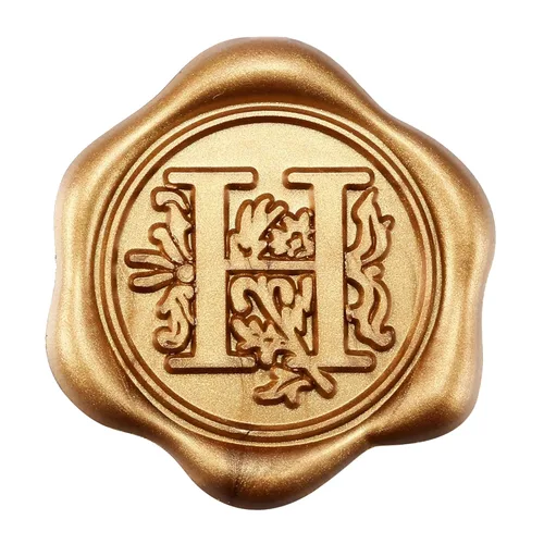 Miniatura 22 de Yoption 50 piezas de pegatinas de sello de cera inicial G, pegatinas de sello autoadhesivas de letra dorada retro antigua para sobres, para bodas