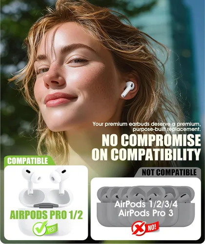 Miniatura 2 de 4 pares de almohadillas de repuesto para Airpods Pro/Pro 2 con orificio de reducción de ruido, silicona suave antideslizante con caja