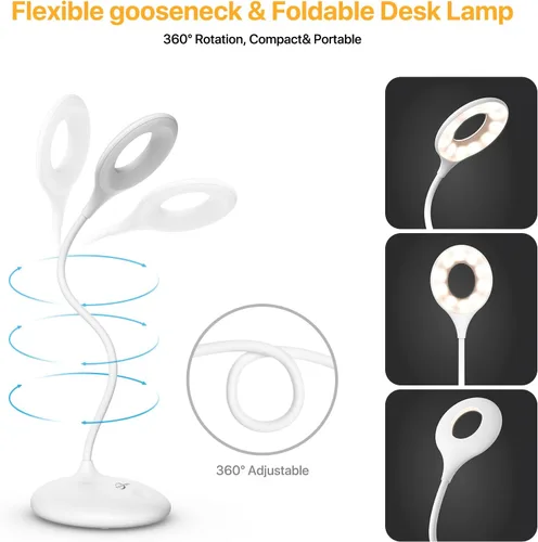 Miniatura 5 de Lámpara de escritorio recargable inalámbrica con 3 modos de color, control táctil, lámpara de mesa de 30 LED, luz de lectura de atenuación continua