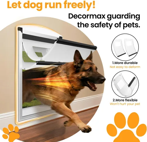 Miniatura 2 de Puerta de perro para pared, puerta de perro de acero con túnel telescópico, puerta de mascotas resistente a la intemperie con dos paneles de bloqueo