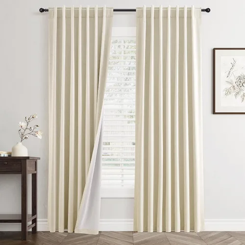Miniatura 31 de Cortinas Opacas de Lino Beige Blanco de 84 Pulgadas de Largo, Juego de 2 Paneles para Sala de Estar y Dormitorio, Térmicas con Reducción de Ruido