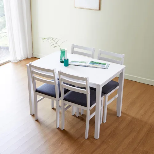 Miniatura 5 de Livinia Seattle - Juego de mesa de comedor de madera de 5 piezas para 4, moderno juego de comedor de cocina de granja con sillas traseras de Blanco