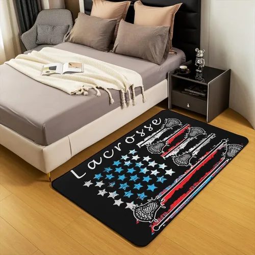 Miniatura 5 de jejeloiu Lacrosse - Alfombra decorativa de 3 x 5 pies para niños, diseño de bandera estadounidense, temática deportiva, para mujeres y hombres