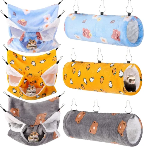 Miniatura 13 de Sweetude Juego de 6 hamacas para ratas, túnel colgante de hurón, hamacas de conejillo de indias de 3 niveles, cama de chinchilla suave para Lovely