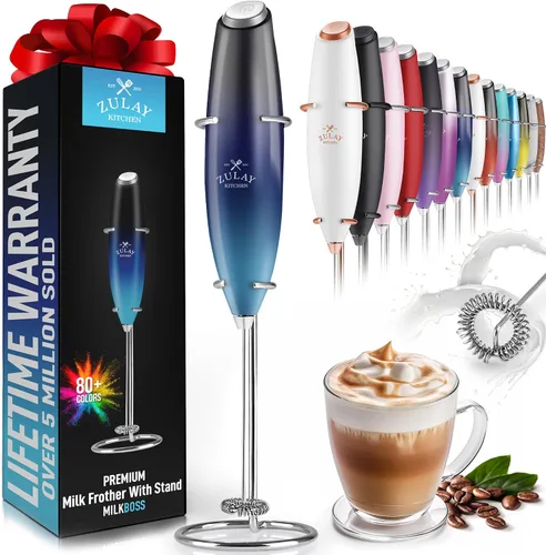 Miniatura 387 de Zulay Milk Boss Espumador de leche potente manual, hace espuma para latte, batidor para mezclar bebidas, café, miniespumador para capuchino, frappé