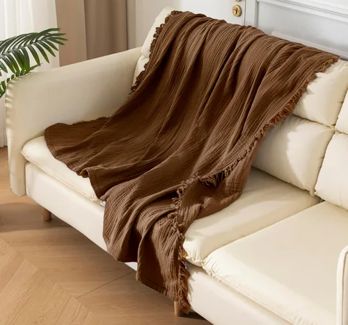 Miniatura 4 de KyraHome Mantas de Tiro 100% Algodón, 90"x104" Tamaño King, Algodón Orgánico Prelavado, Mantas de Tiro de Otoño de Gasa Ligera, Mantas de Muselina