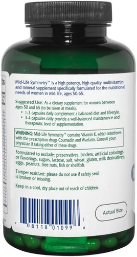 Miniatura 3 de Vitanica - Mid-Life Symmetry, multivitamínico diario y mineral de alta potencia 50-65, vegano, 180 cápsulas