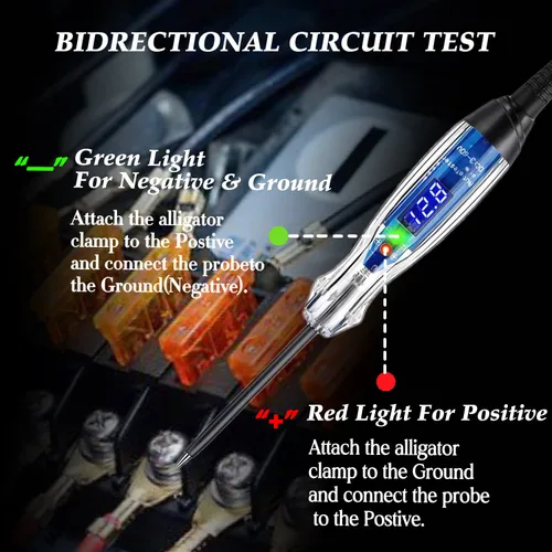 Miniatura 3 de Luz de prueba automotora, probador de circuito digital LED de 3-60 V CC, probador de luz resistente con voltímetro, probador de voltaje automático