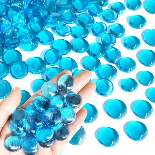 Miniatura 11 de FANTIAN Canicas de vidrio plano de 1 libra para jarrón, 100 piezas de guijarros de vidrio de color azul mezclado. Rocas de vidrio para rellenos