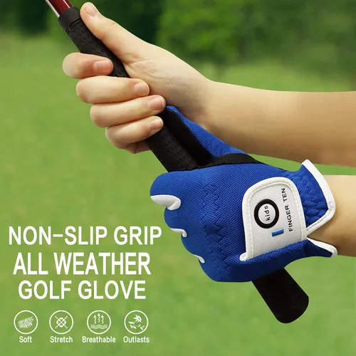 Miniatura 4 de FINGER TEN Guantes de golf para niños y niñas, mano izquierda y derecha, Dura Feel blanco, azul, rojo, amarillo, guantes de golf de valor extra