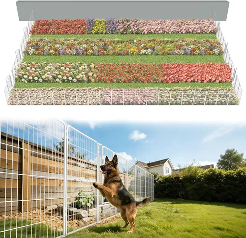 Miniatura 73 de FXW - Valla de jardín metálica y resistente para exteriores, barrera para perros y conejos, fácil instalación, negro, 24 pulgadas de alto x 29.6