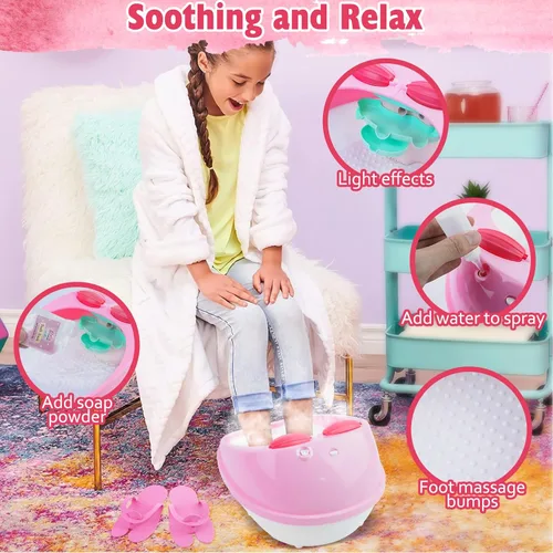 Miniatura 2 de Kit de día de spa para niños para niñas, juego de spa de pies y uñas, bañera de masaje y secadora de uñas, juguetes para niños, manicura y pedicura